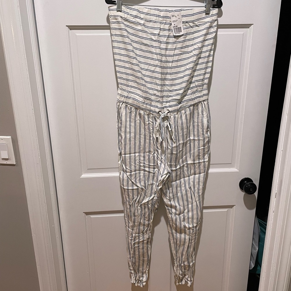 Life in Progress, tube-top striped blue and white jumpsuit, size medium